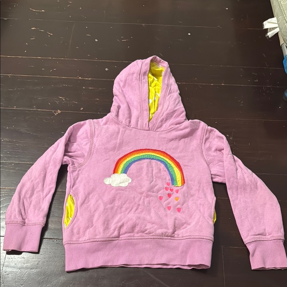 Mini Boden Pink and Yellow Hoodie with Rainbow Design Girls size 7